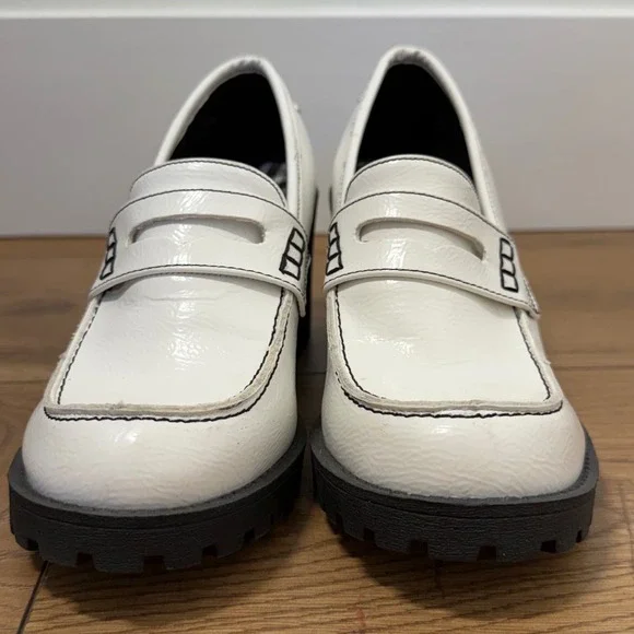 Chunky Platform Loafers Lug Sole Cream Preppy Academia Y2K 6 - Picture 3 of 10